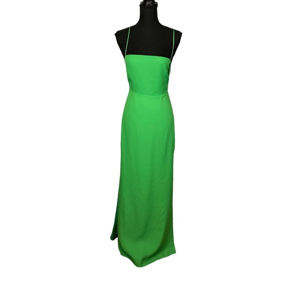 Revolve Kelly Green Maxi Slip Dress SMALL Double Side Slit Superdown Addison NEW - Picture 4 of 9